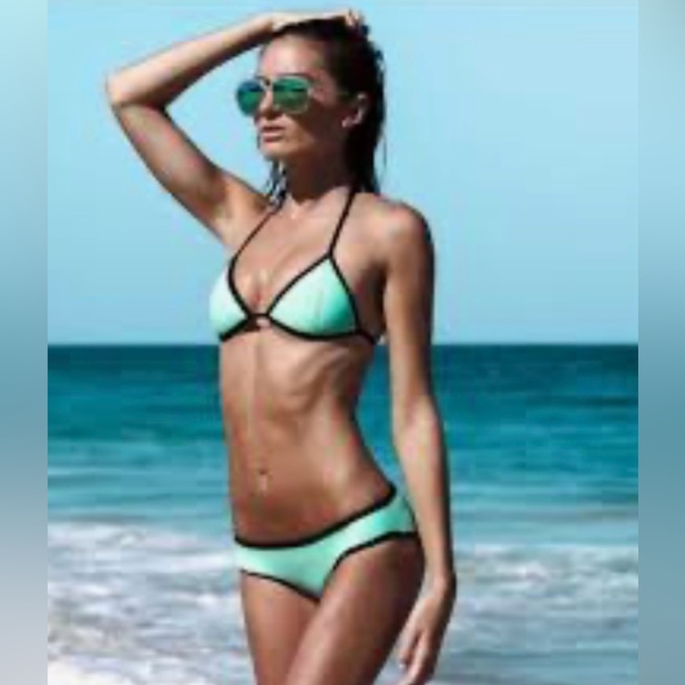 Victoria’s Secret PINK Neoprene Seafoam Green Bikini Top Size Medium